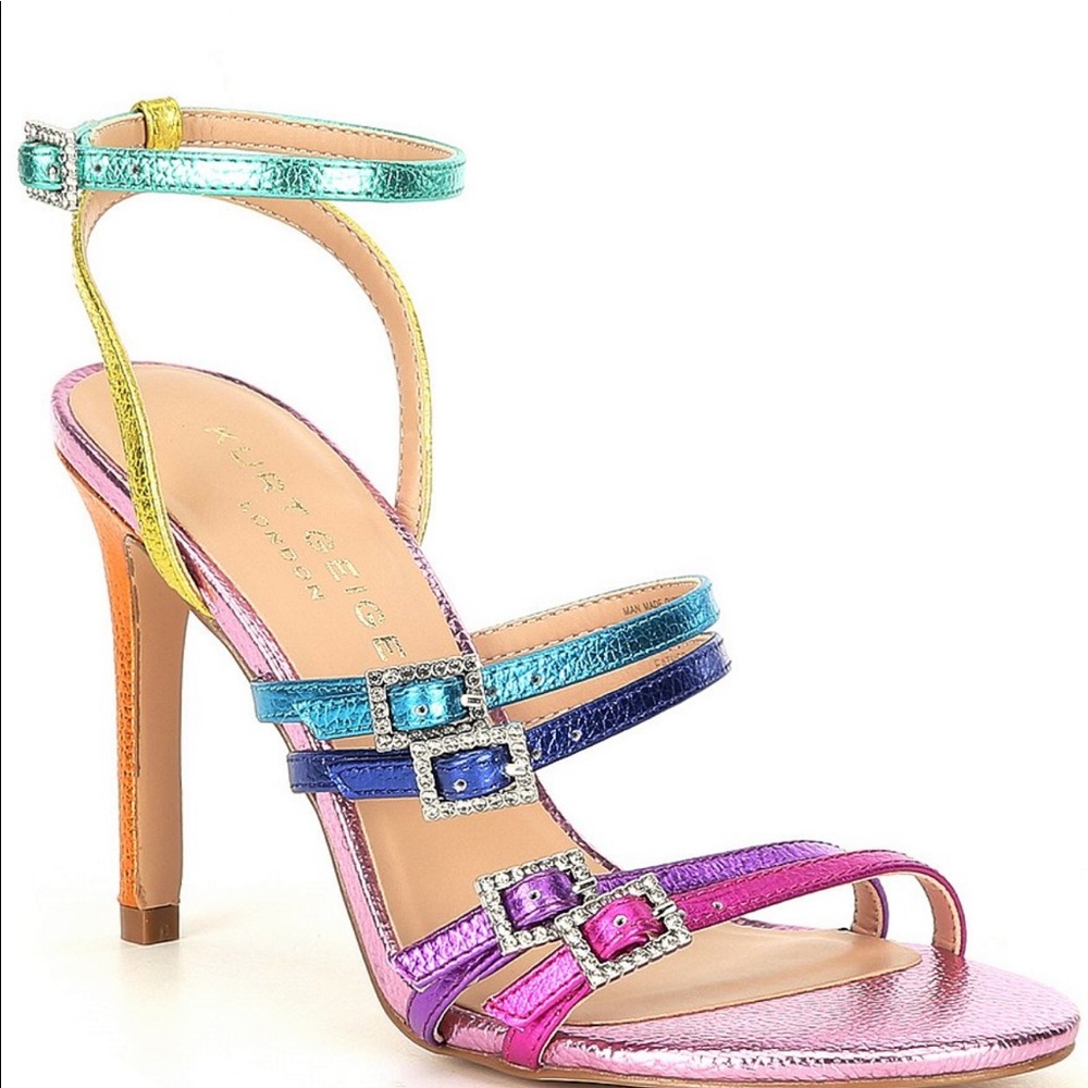 Pierra Leather Rainbow Ankle Strap Heels Kurk Geiger